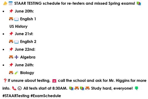 Make Up Exam Schedule
